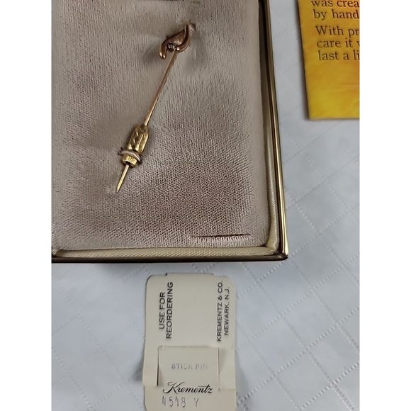 Krementz & Co Wishbone Jewelry Stick Pin 14KT Yellow Gold Overlay Crystal VTG - Picture 5 of 16